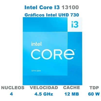 INTEL PROCESADOR CORE i3-13100 3.40GHZ TURBO 4.5GHZ, 4 CORES 8 HILOS, 12MB CACHE, 60W SOCKET LGA1700 13TH GENERACION RAPTOR LAKE N/P: BX8071513100
