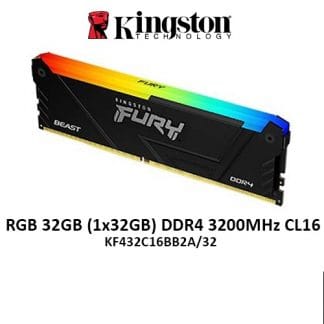 KINGSTON MEMORIA DDR4 32GB PC-25600 3200MHZ, FURY BEAST RGB NEGRO DESKTOP, N/P: KF432C16BB2A/32