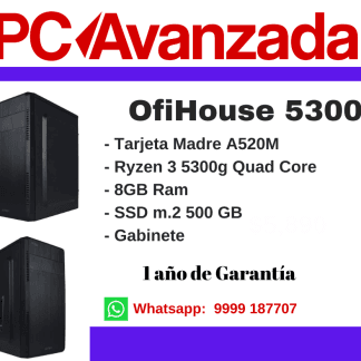 Computadora OFIZEN53: RYZEN 3 5300G 4 CORES VIDEO VEGA 8, A520, SSD NVME 500GB, 8GB DDR4, GABINETE c/f 500W (RYZEN AM4)