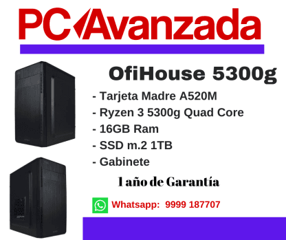Computadora ZEN53 RYZEN 3 5300G 4 CORES VIDEO VEGA 8, A520, NVME 1TB, 16GB DDR4, GABINETE c/f 500W (RYZEN AM4)
