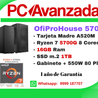 Computadora WORK ZEN57: RYZEN 7 5700G 8 CORES TURBO 4.6GHZ, MOTHER A520, DDR4 16GB, M.2 NVME 1TB, GABINETE ACTECK+ 550W 80 plus (SERIE 5000)